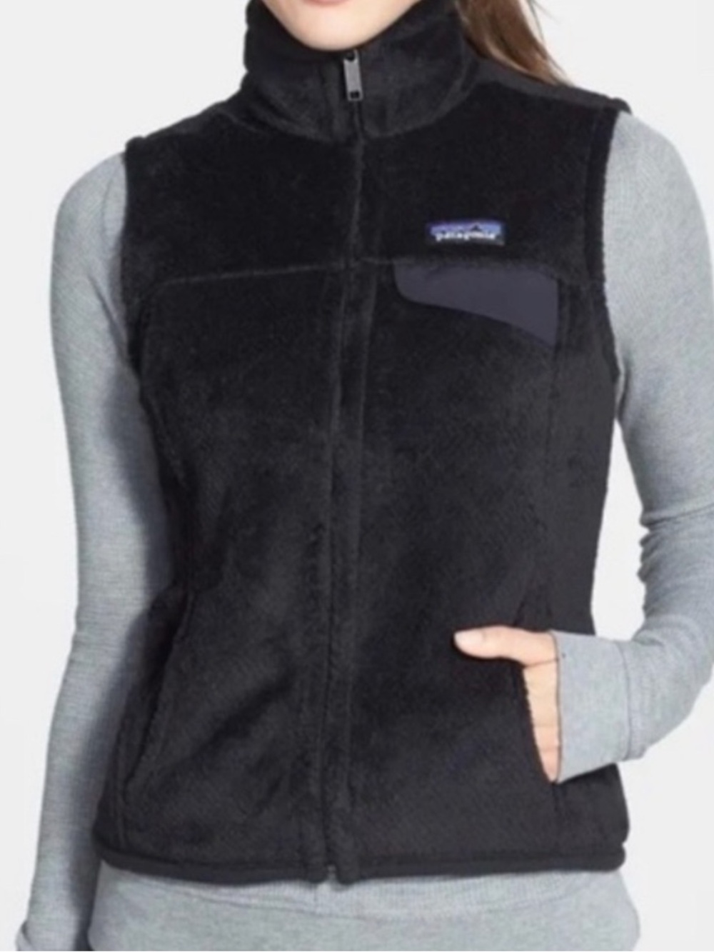 Patagonia Women's Black Fleece Vest with Chest Pocket